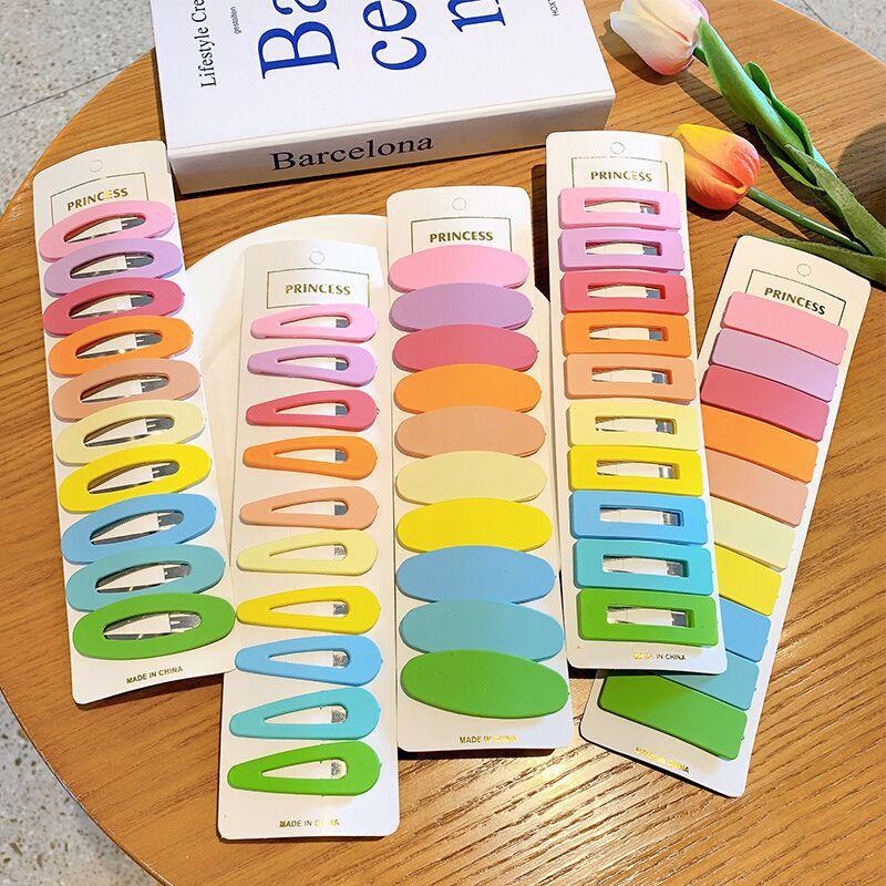 10pcs 5-6cm Candy Color Geometric Waterdrop Square Ornament Hair Clips Women Girls Sweet Hairpins Kids Korean Hair Accessories