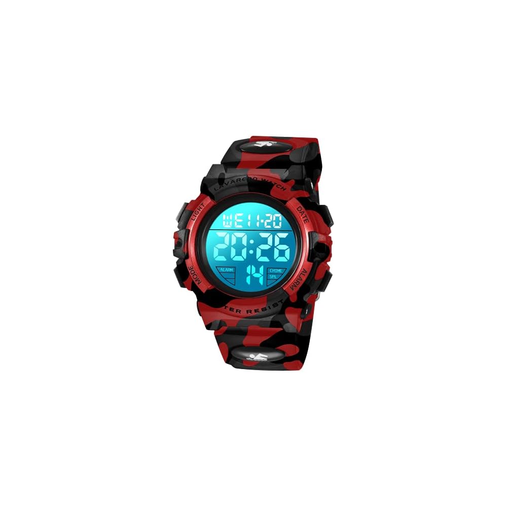 Kids Digital Sports Watch for Boys 50m Waterproof Multi-Function Alarm Date Display Dual Time LED Analog Display