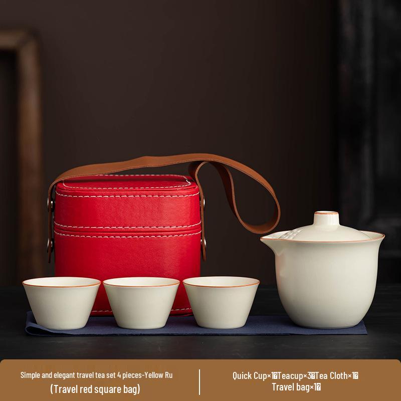 Portable Ru Kiln Tea Set: Light Luxury Travel & Car-Mounted Drinkware for Camping & Business Trips