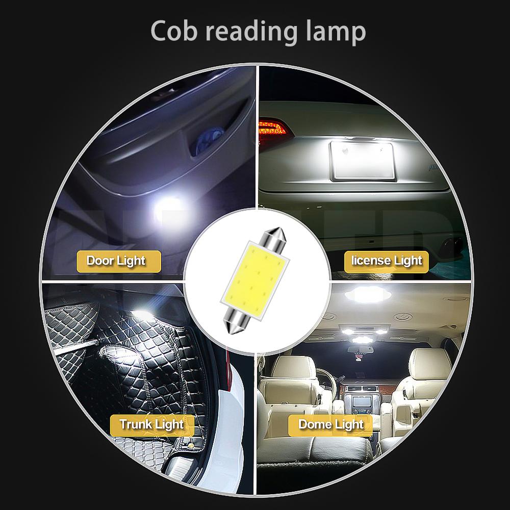 12V COB 6500K White Car Interior Dome Roof Reading Trunk 31/36/39/41mm 10Pcs C10W C5W LED Bulb Festoon  License Plate Lights