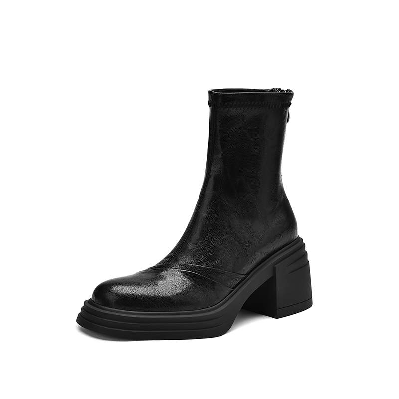 Krazing Pot Sheepskin Winter Round Toe Modern Platform Boots Thick High Heels Zipper Women Ankle Boots