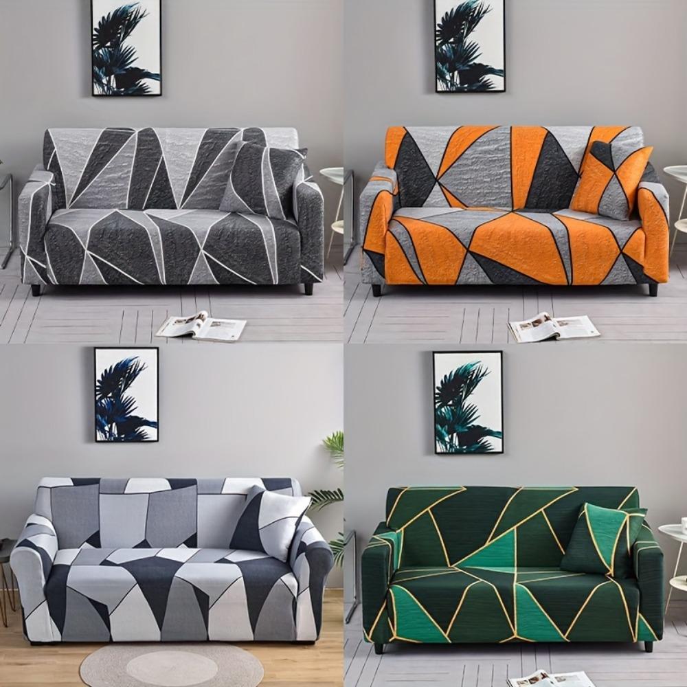 1PC Stretch Geometric Pattern Sofa Cover Printed Spandex Sofa Slipcover Couch Cover Furniture Protector For Bedroom Office Living Room Home Decor