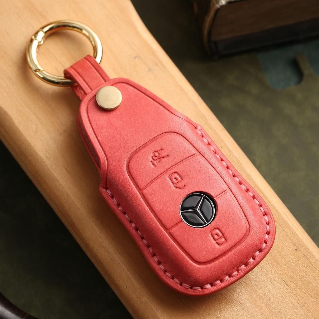Customized key cover is suitable for Mercedes-Benz new E300L leather pure hand-stitched car key protection buckle