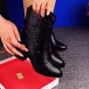 Soft Leather Soft Sole Thick Heel High Heel Fashion Boots Women's 2025 New Women's Boots Fleece Boots Side Zipper Medium Boots Women's Tide