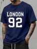 Unisex Summer Light Blue Crew Neck Tee LONDON 92 Print Casual Short Sleeve Daily Basic Athletic Chelsea UK Fashion T Shirt