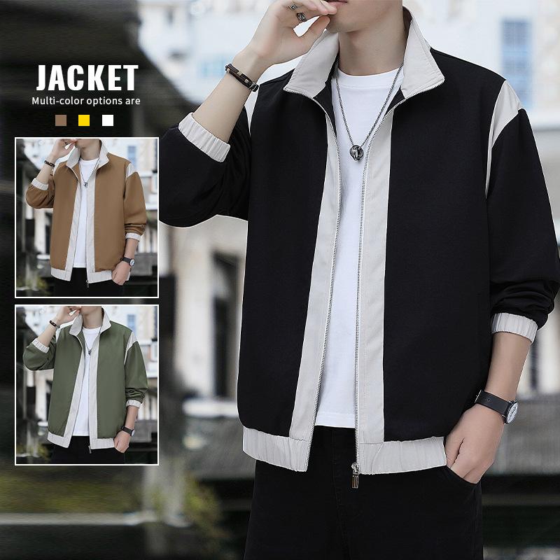 Jacke Herren Herbst Neu Trendmarke Locker Farbblock Band Lässige Jacke Blau Modisch Vielseitig Winddichtes Oberteil