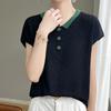 Lapel Short-sleeved Womens Summer Updated Korean Style Versatile Thin Base Knitted Sweater T-shirt Top