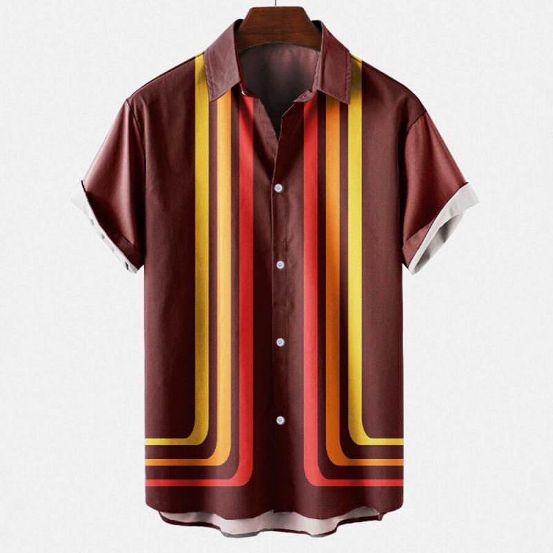 Summer new men's top striped D print men's cardigan lapel