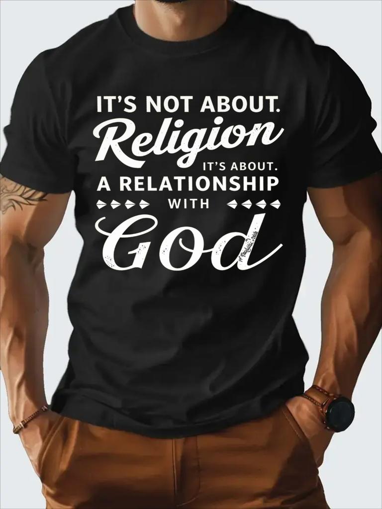 T Shirt for Man 100 Cotton Summer Religion God Print Casual Slim Fit Round Neck Short Sleeved Tshirt Top