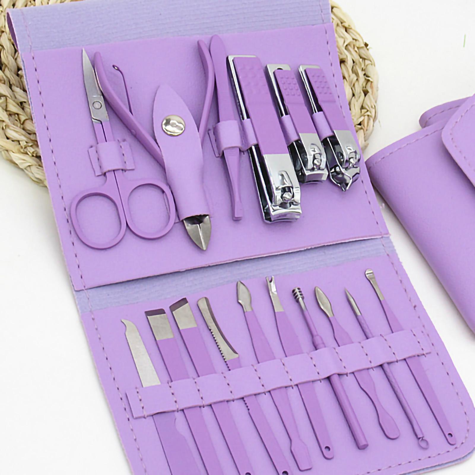 

16pcs Steel Nail Clippers Set Steel Manicure Set Professional Pedicure Grooming Kit Purple фиолетовый