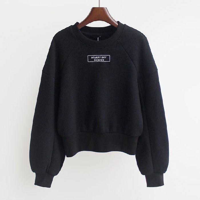Women's Crew Neck Long Sleeve Oversized Casual Sweatshirt Drawstring Cropped Top Fashion Blouse