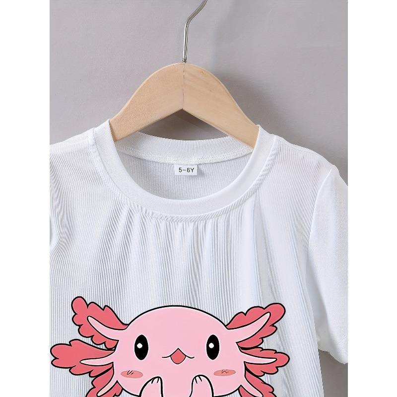 T-shirt d'été à manches courtes pour fille, taille européenne, avec imprimé axolotl mignon de dessin animé