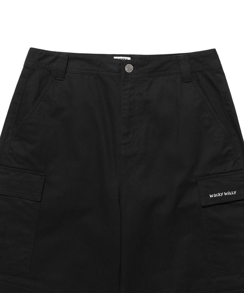 WACKY WILLY Balloon Fit Cotton Cargo Pants Black