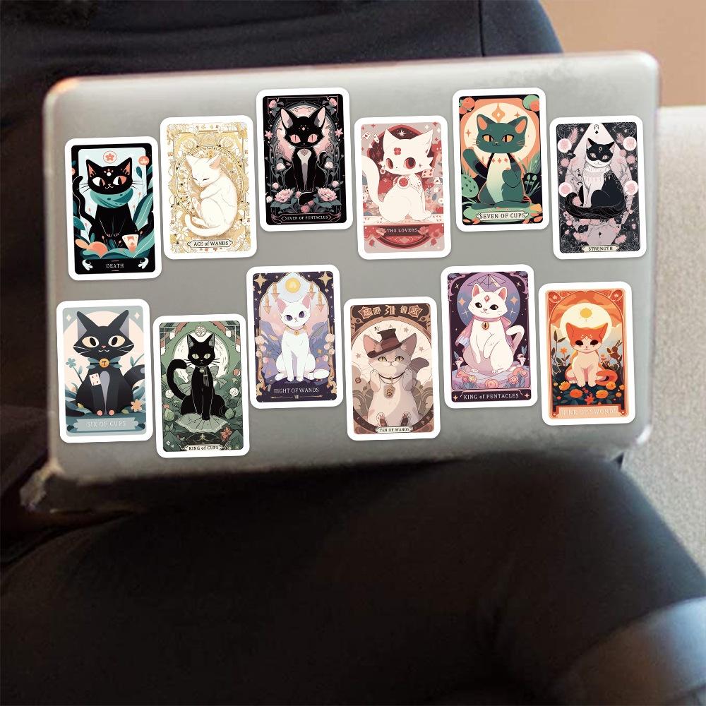 Cute Cartoon Cat Tarot Stickers Set Of 78 Waterproof Guitar Notebook Luggage Diy Decoration
