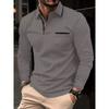 Men's Spring and Autumn Daily Casual Splicing Pocket Solid Color Lapel Long-sleeved Large Size Polo Shirt for Men