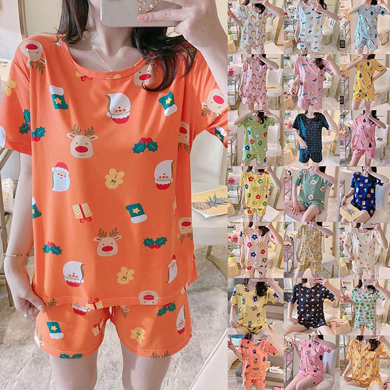 

Мода Женщины Принт Летняя пижама Набор Свободные Повседневные Пижамы Короткие рукава Футболки Шорты Домашняя одежда Две части Комплект