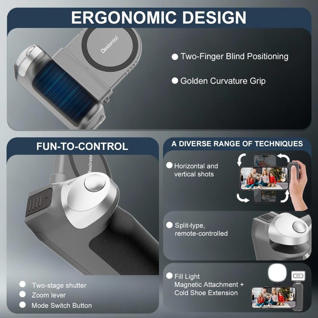 Magsafe Smartphone Handheld Selfie Booster Grip with Bluetooth Remote Shutter Coldshoe for iPhone Android Phone Stabilizer