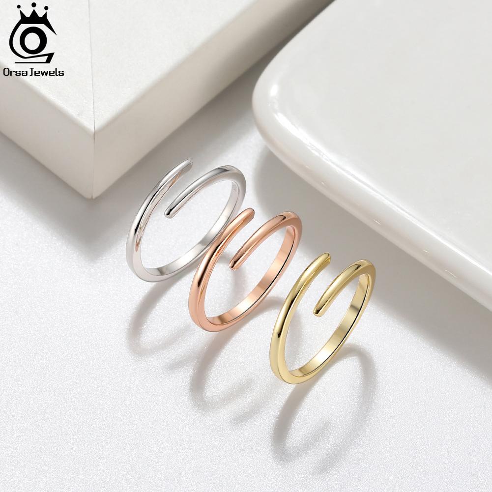ORSA JEWELS 925 Sterling Silver Adjustable Minimalist Ring Stackable Rings for Women Girl Birthday Gift Party Jewelry APR08