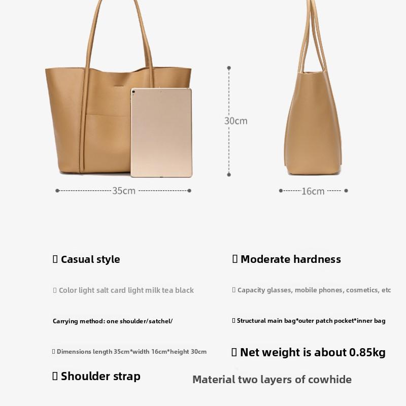 Leather Women's Bag Tote Bag Summer Hand-held Large Bag Cowhide Commuter Shoulder Bag Women's Large Capacity