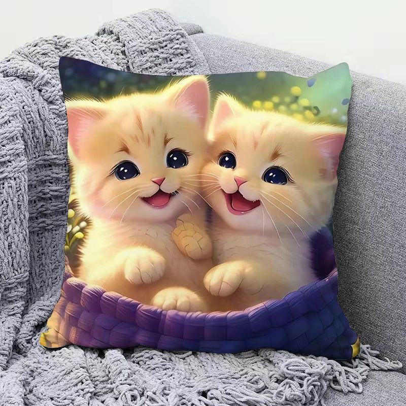 High-Appeal Cute Cat Pillow, Stain-Resistant & Machine Washable, Bedroom Cushion Cover