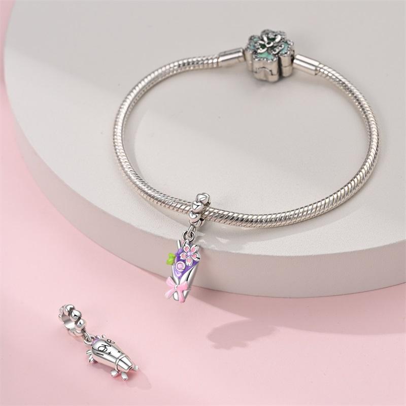 Original Charms Copper Cherry Blossom Dessert Pendant Fruit Snack Beads Fit Bracelet Women Jewelry Making Diy Gift