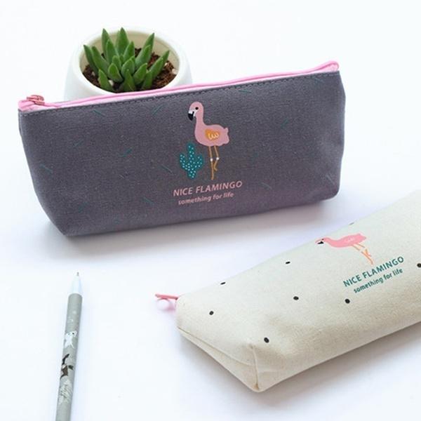 Federmäppchen mit Flamingos, Canvas, Schulbedarf, Schreibwaren, Geschenk, süße Bleistiftbox, Tasche