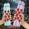 1PC Repeating Strawberry Fruit Grid 750ml Color Plastic Sports Water Bottle Leakproof Flip Straw Lid For Sports Office Home Use