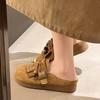Super Popular Thick-soled Comfortable Non-slip Bag Head Half Slippers Women's Fringed Bow Single Shoes 2025 Spring and Summer New Models