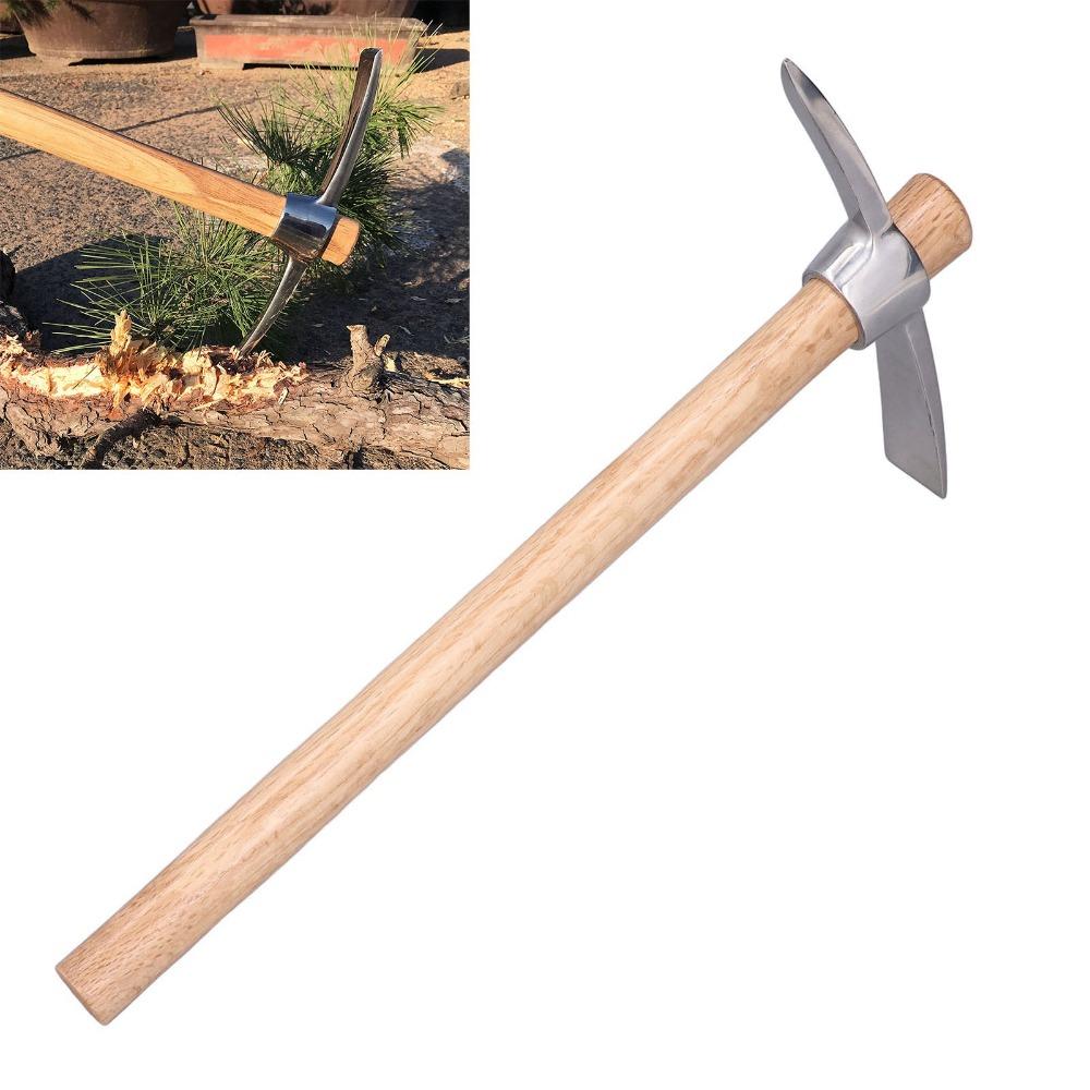Durable Stainless Steel Hand Cultivator Wooden Handle Dual Head Garden Hoe Detachable Design Silver Garden Mattock
