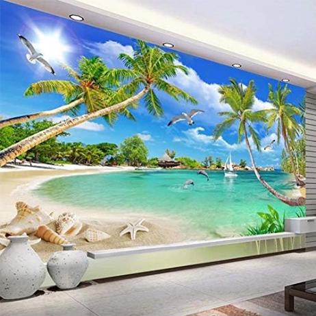 Modern Minimalist 3d Wallpaper Coconut Tree Sea View Mural Living Room Tv Sofa Dining Room Wall Mural