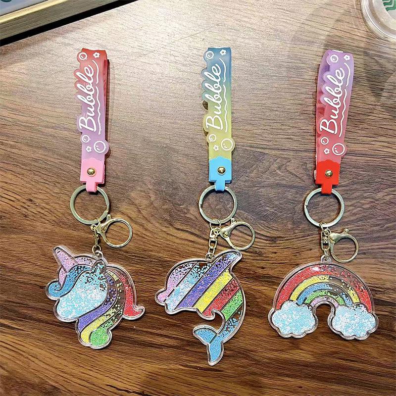 Rainbow Acrylic Dolphin & Unicorn Keychain Pendant - Cute Cartoon Bag Accessory Small Gift