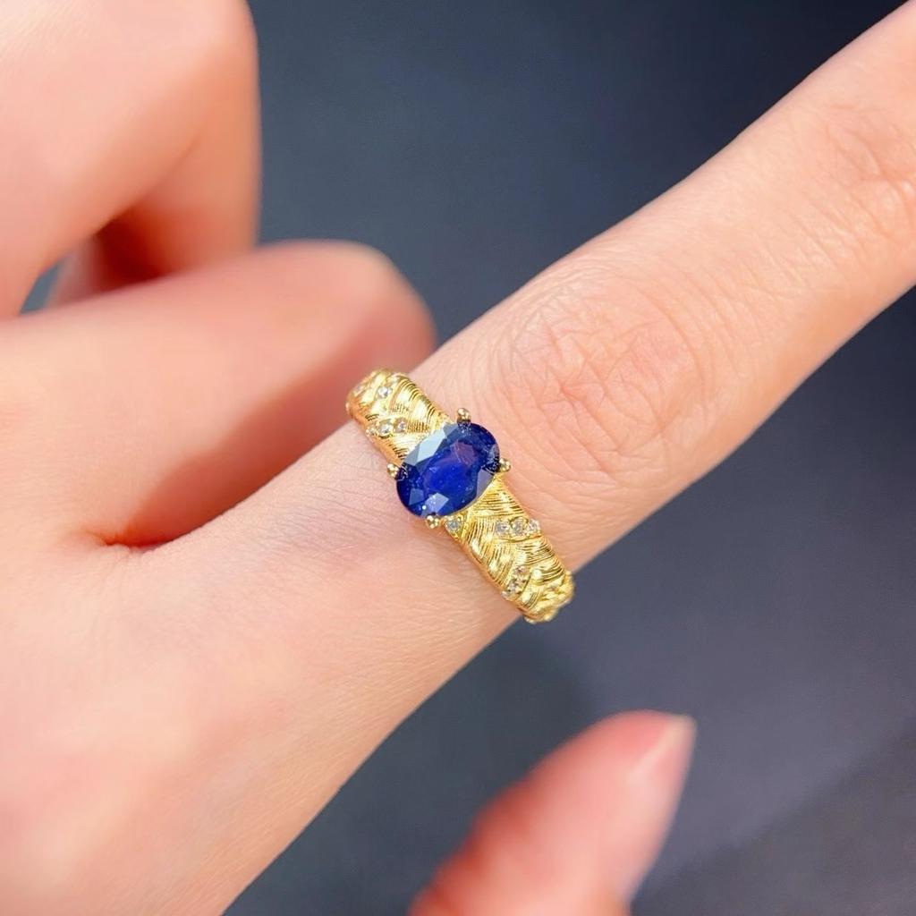 Genuine Natural Sapphire Ring with Jewelry Certificate 5mmx7mm 0.7ct Royal Blue Sapphire  CopperRing Gift for Women