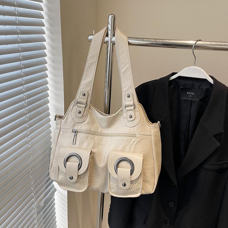 Myk skinn tote bag dame retro multifunksjonell skulderveske håndveske