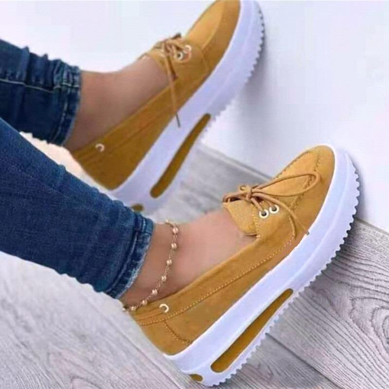 Women's Spring New Platform Casual Doudou Shoes Women's Muffin Heel Round Toe Lace-up Single Shoes