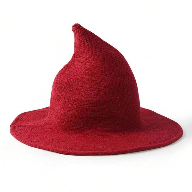 1pc Women's Halloween Witch Hat, Foldable Knitted Pointed Wizard Hat ,Suitable For Halloween Activities Winter Vampire Costume