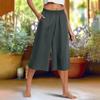 Feamle Casual and Versatile Lazy Style Wide Leg Pants with Pockets Lightweight High Waisted Loose Cropped Capris