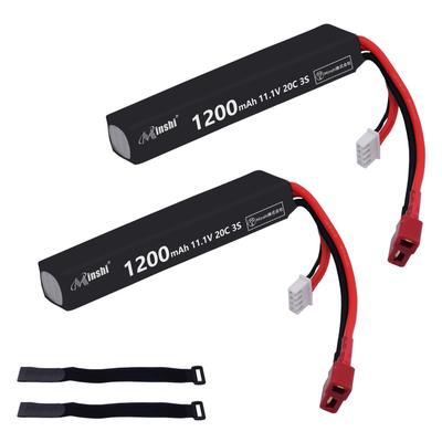 MINSHI Celeb 11.1V 1200mAh LiPo Battery (Pack of 2) with T-Plug for RC Cars, Trucks, Helicopters, FPV Drones, Etc., 1062118mm [Includes 2.5cm X 30cm