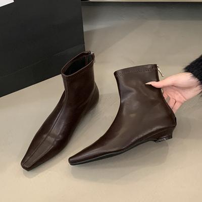 Stivaletti da Donna Bassi Punta Appuntita Scarpe in Pelle Stivali Moda Inverno Nuovi Stivali da Passeggio in Pelle Designer Chelsea Mujer Botas