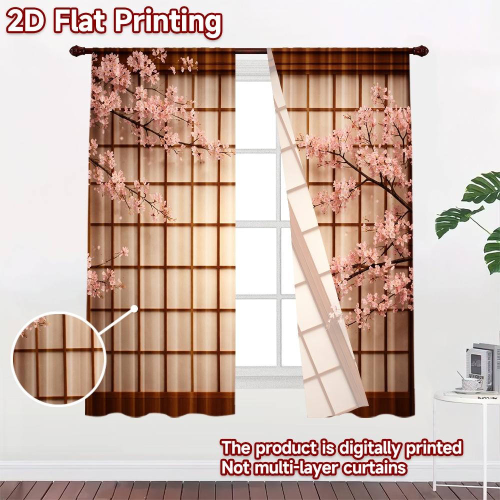 2D flat printing 2pcs Curtain Scene Curtains Spring Cherry Blossoms Digital Printed Polyester Drapes Family Party Use for