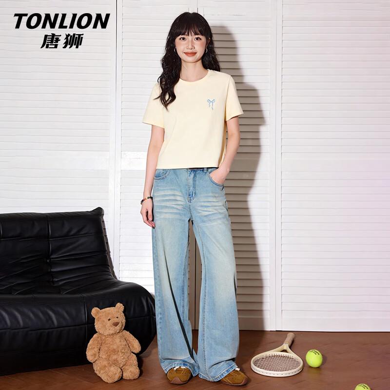 

TonLion Women s Cropped Pure Cotton T-Shirt with Bowknot Graphic XL