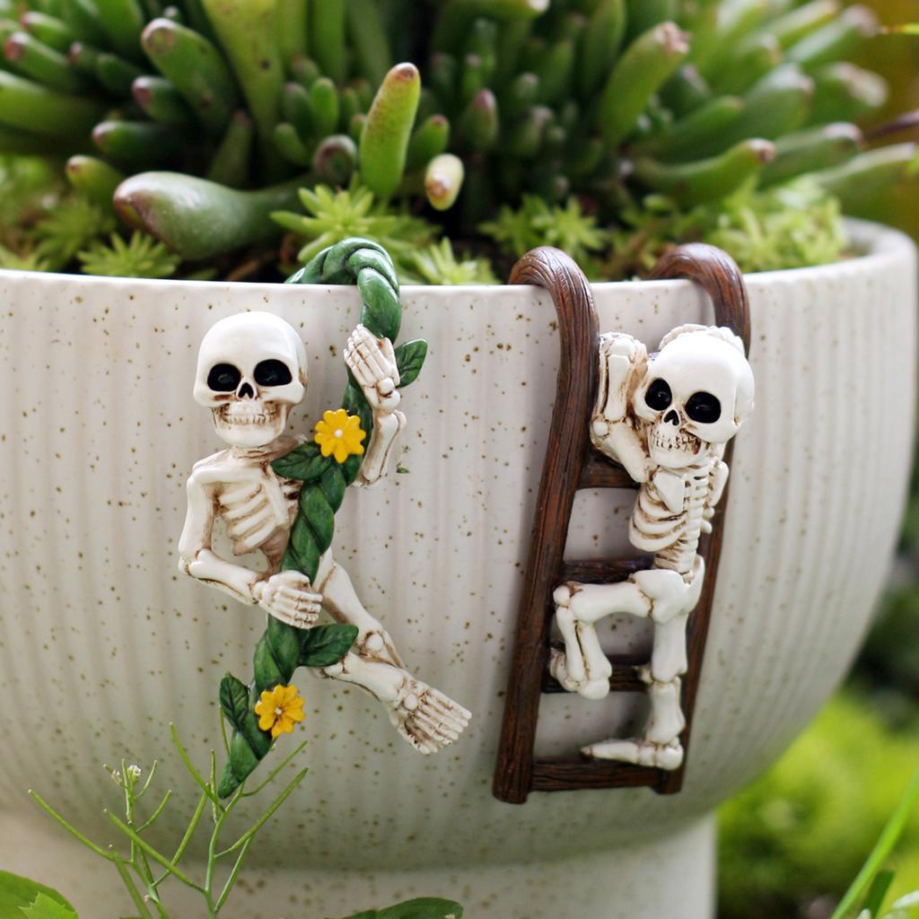 Resin Ladder Skull Planter Hanger Set of 2 for Outdoor Garden Home Green Plant Decoration
