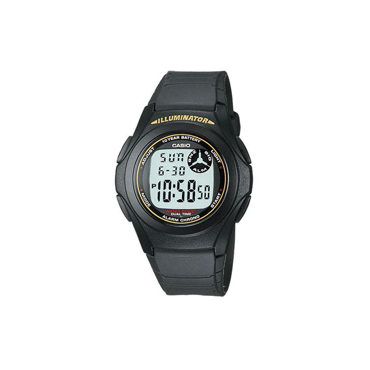 Casio Youth Series Silicone Square General Fashion Student Watch LCD Display Sports Waterproof Quartz Movement Resin Strap Men watches Black F-200W-9A Black Dial