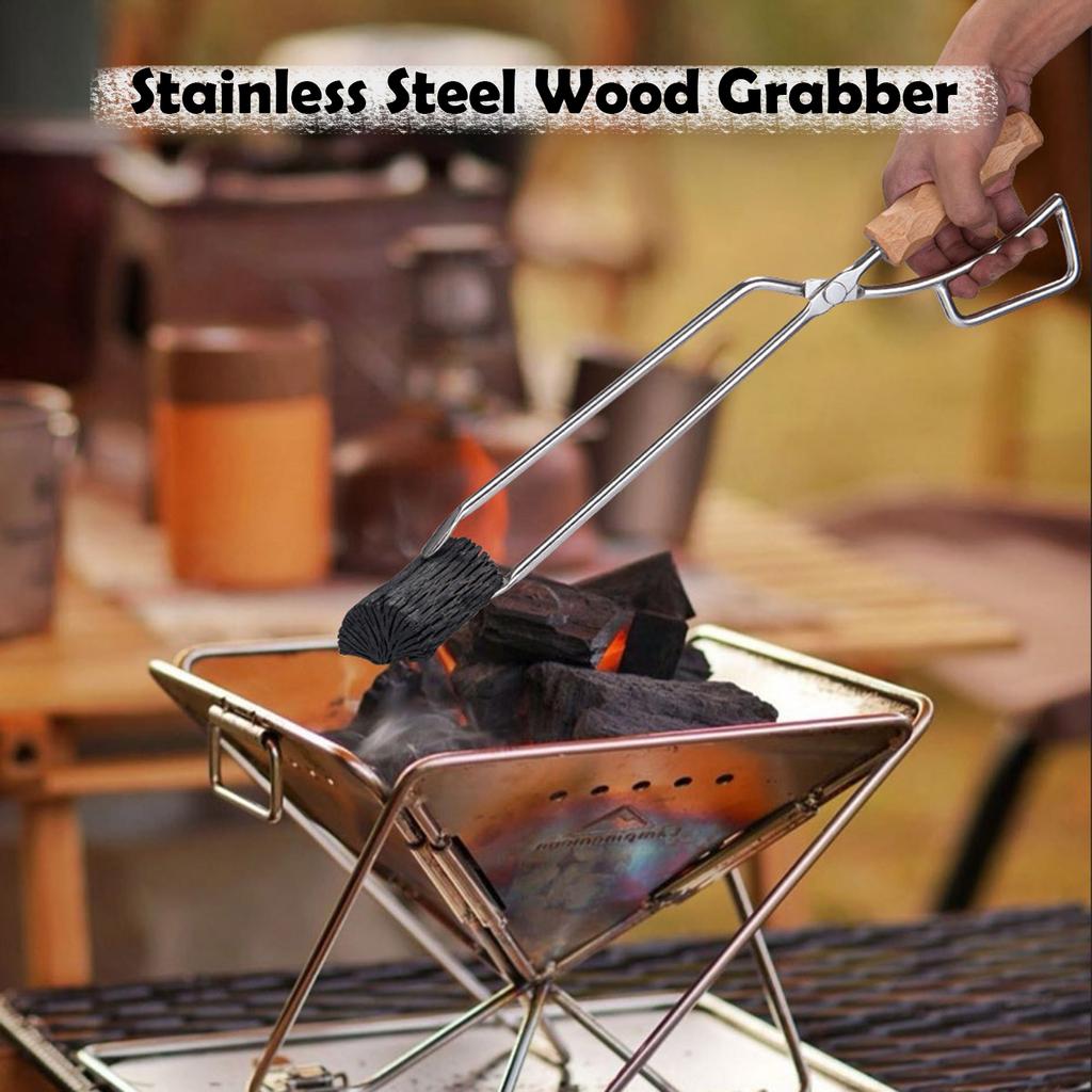 Stainless Steel Wood Grabber BBQ Clamp for Camping Hiking Picnic