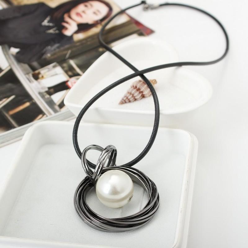 New Circles Simulated Women Black Chain Maxi Necklace Fashion Jewelry Wholesale Gift Red White Pearl Ball Pendant Long Necklaces