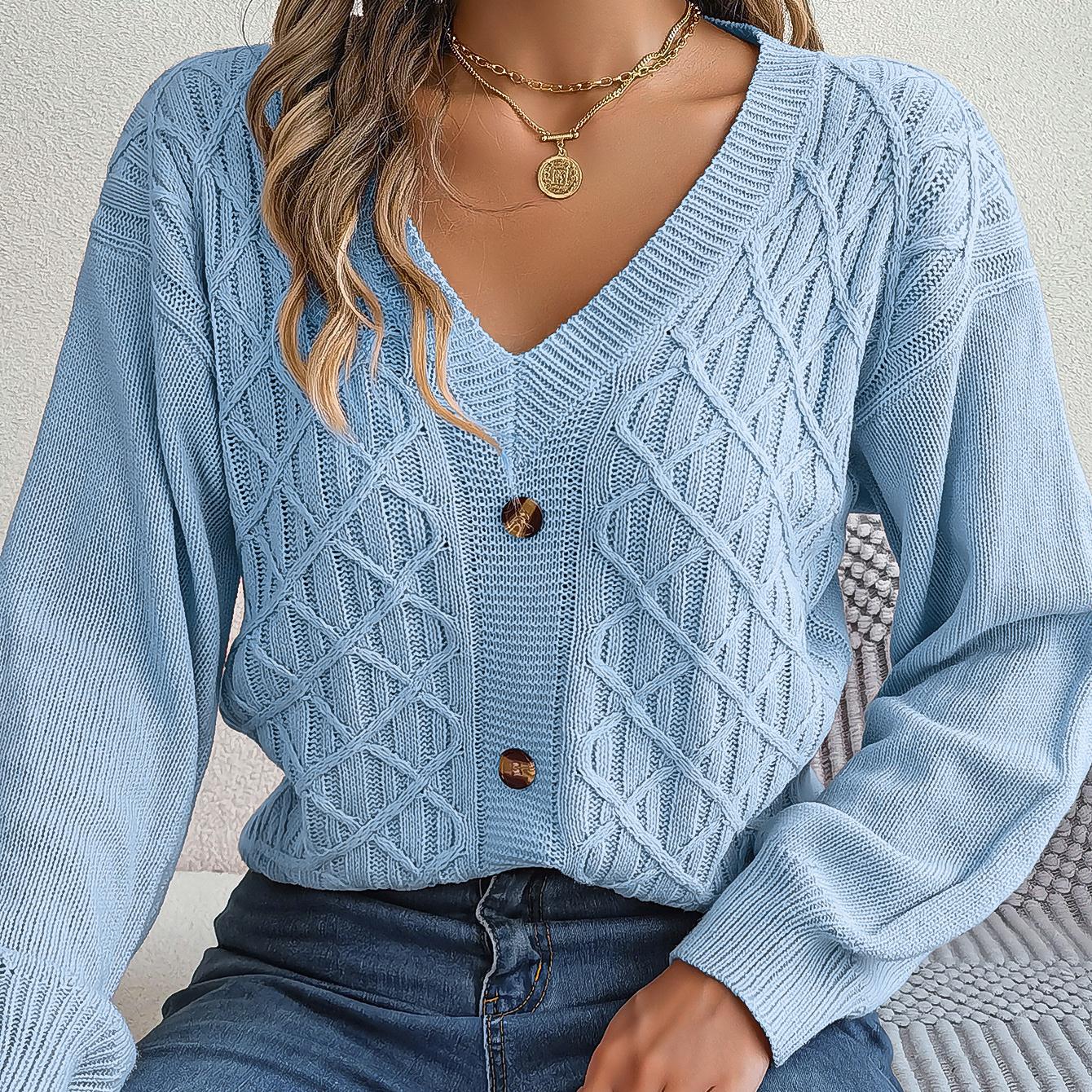 

BITCED Осенне-зимний повседневный пуловер с пуговицами и рукавами-фонариками, женский свитер L синий