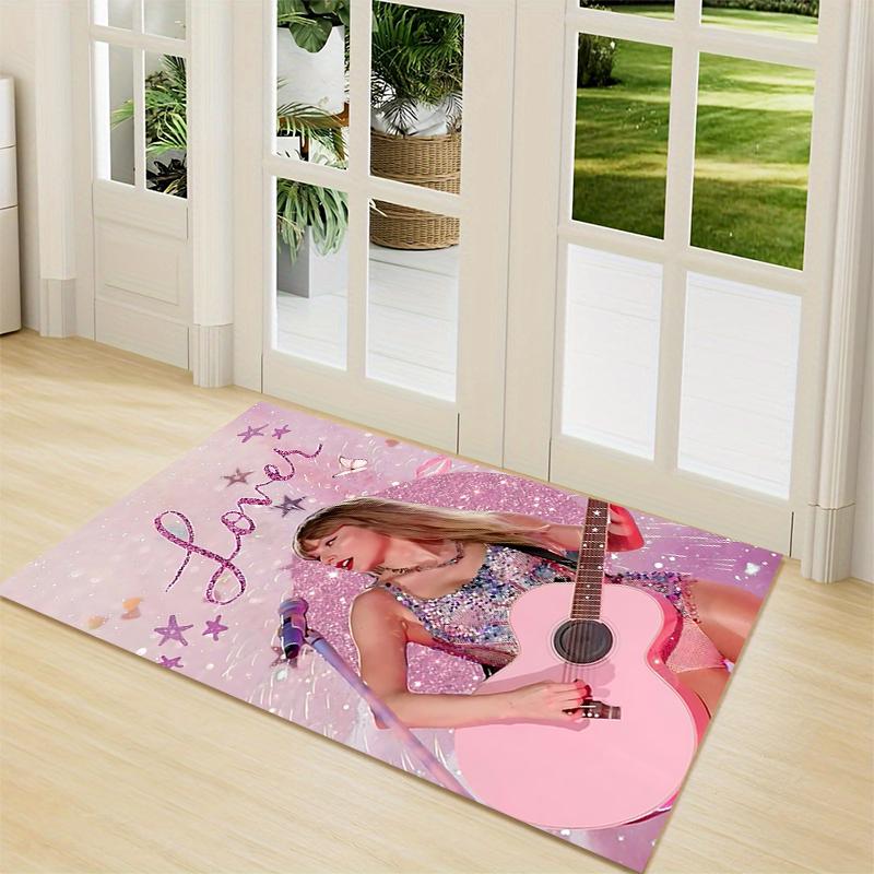 Pink Guitar Lover Carpet Rug Soft Washable Antislip Home Living Room Sofa Mats Personalized Christmas Rug