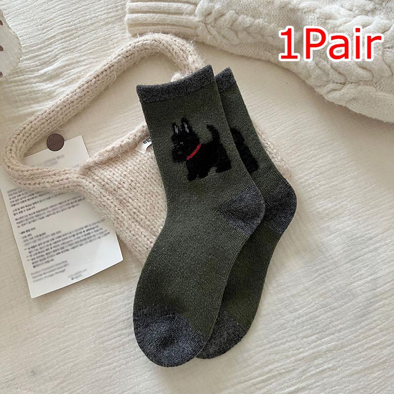 Spring and Autumn Cotton Wool Puppy Cartoon Socks Cute Style Plush Academy Style Color Blocked Stacking Socks