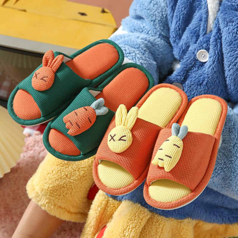 Korean Trend Summer Women's Cartoon Linen High Heel Slippers - Cool, Non-slip, Silent, and Perfect for Indoor Use