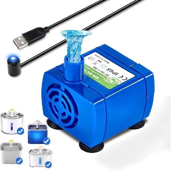 -Water Pump for Cat Water Fountain Replacement Motor with LED Blue Light for Pet Dog Water 1Dispenser USB Plug Pet Accessories