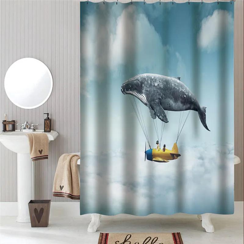 Waterproof Bath Curtains 100% Polyester Fabric Shower Curtain Thinking Elephant Printed Home Decoration Background Screen Decor